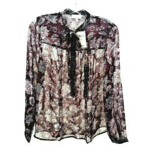 NWT Lucky Brand sheer wine floral top blouse sz S